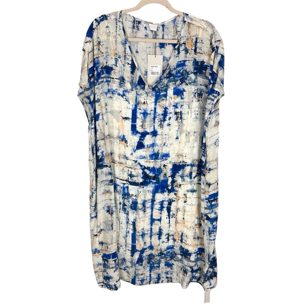Poetry Art to Wear Silk crêpe de chine Unique Printed Blue Silk Dress Sz 14 NWT